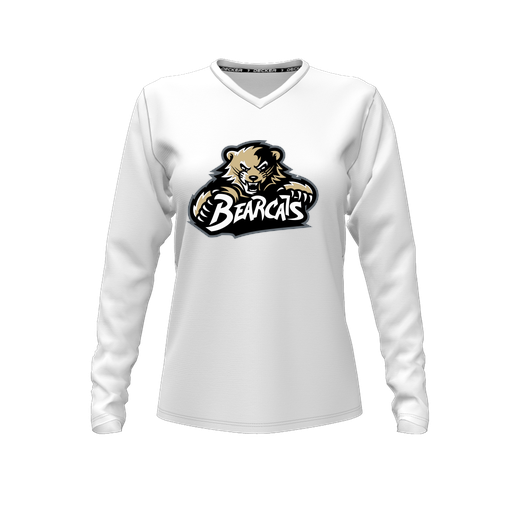 [CUS-DFW-TEES-CMF-VNK-LSL-WHT-FYXS-LOGO1] Comfort T-Shirt (Female Youth XS, White, V Neck, Logo 1, Long Sleeve)