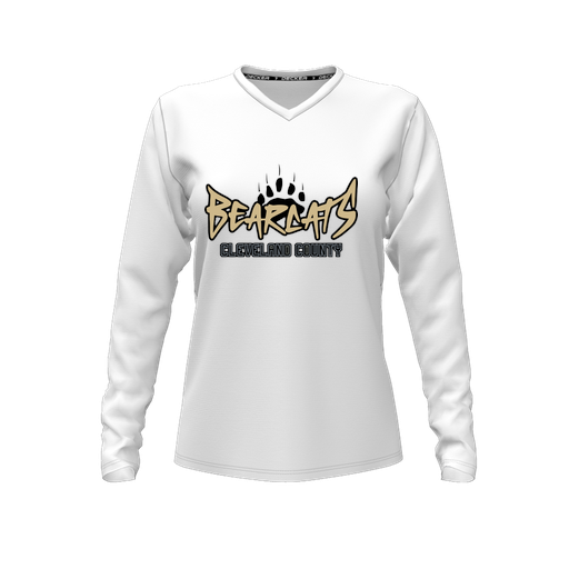 [CUS-DFW-TEES-CMF-VNK-LSL-WHT-FYXS-LOGO3] Decker Comfort T-Shirt (Female Youth XS, White, V Neck, Logo 3, Long Sleeve)