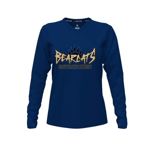 [FTLVCFNV-FYXS-LOGO3] Decker Comfort T-Shirt (Female Youth XS, Navy, V Neck, Logo 3, Long Sleeve)