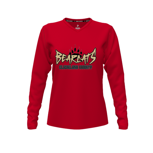 [CUS-DFW-TEES-CMF-VNK-LSL-RED-FYXS-LOGO3] Decker Comfort T-Shirt (Female Youth XS, Red, V Neck, Logo 3, Long Sleeve)