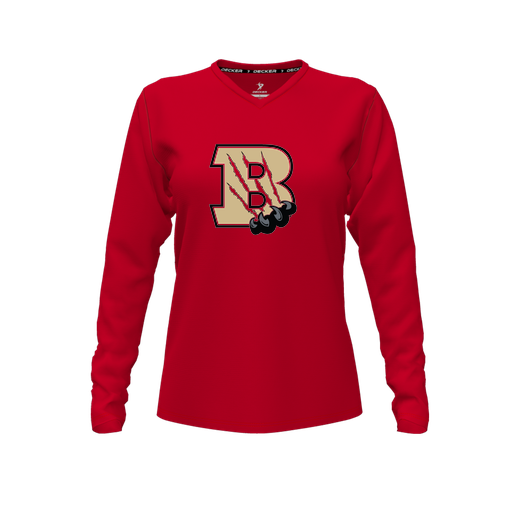 [CUS-DFW-TEES-PER-VNK-LSL-RED-FYXS-LOGO2] Decker Performance T-Shirt (Female Youth XS, Red, V Neck, Logo 2, Long Sleeve)