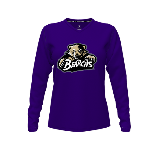 [CUS-DFW-TEES-PER-VNK-LSL-PUR-FYXS-LOGO1] Performance T-Shirt (Female Youth XS, Purple, V Neck, Logo 1, Long Sleeve)