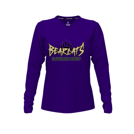 [CUS-DFW-TEES-PER-VNK-LSL-PUR-FYXS-LOGO3] Decker Performance T-Shirt (Female Youth XS, Purple, V Neck, Logo 3, Long Sleeve)